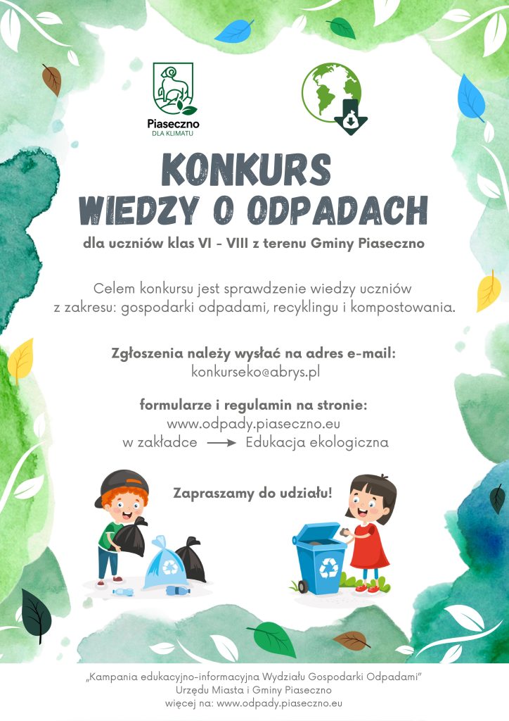 Konkurs wiedzy o odpadach dla klas VI-VIII piaseczyńskich szkół podstawowych